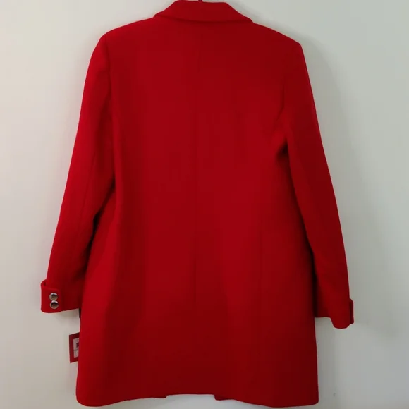 NWT Calvin Klein Leather closure True Red Wool Coat - Picture 3 of 7
